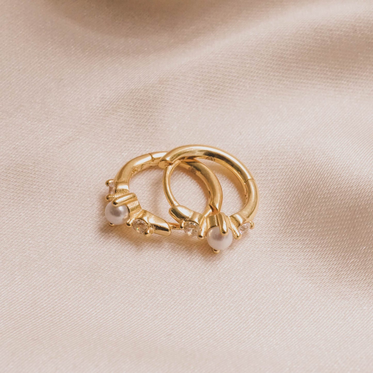 Crystal Pearl Huggie Hoops