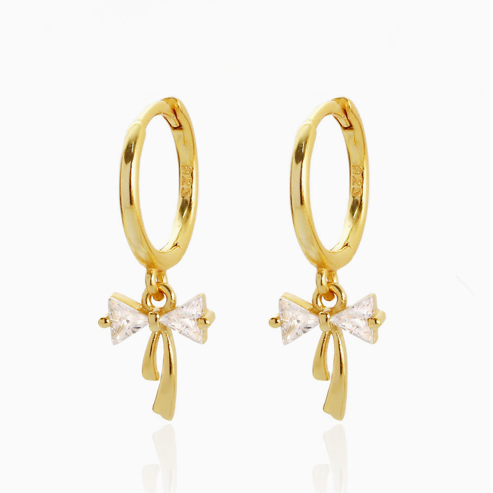 Cutesy Ribbon Bow Huggie Earrings – STUDDEDHEARTZ