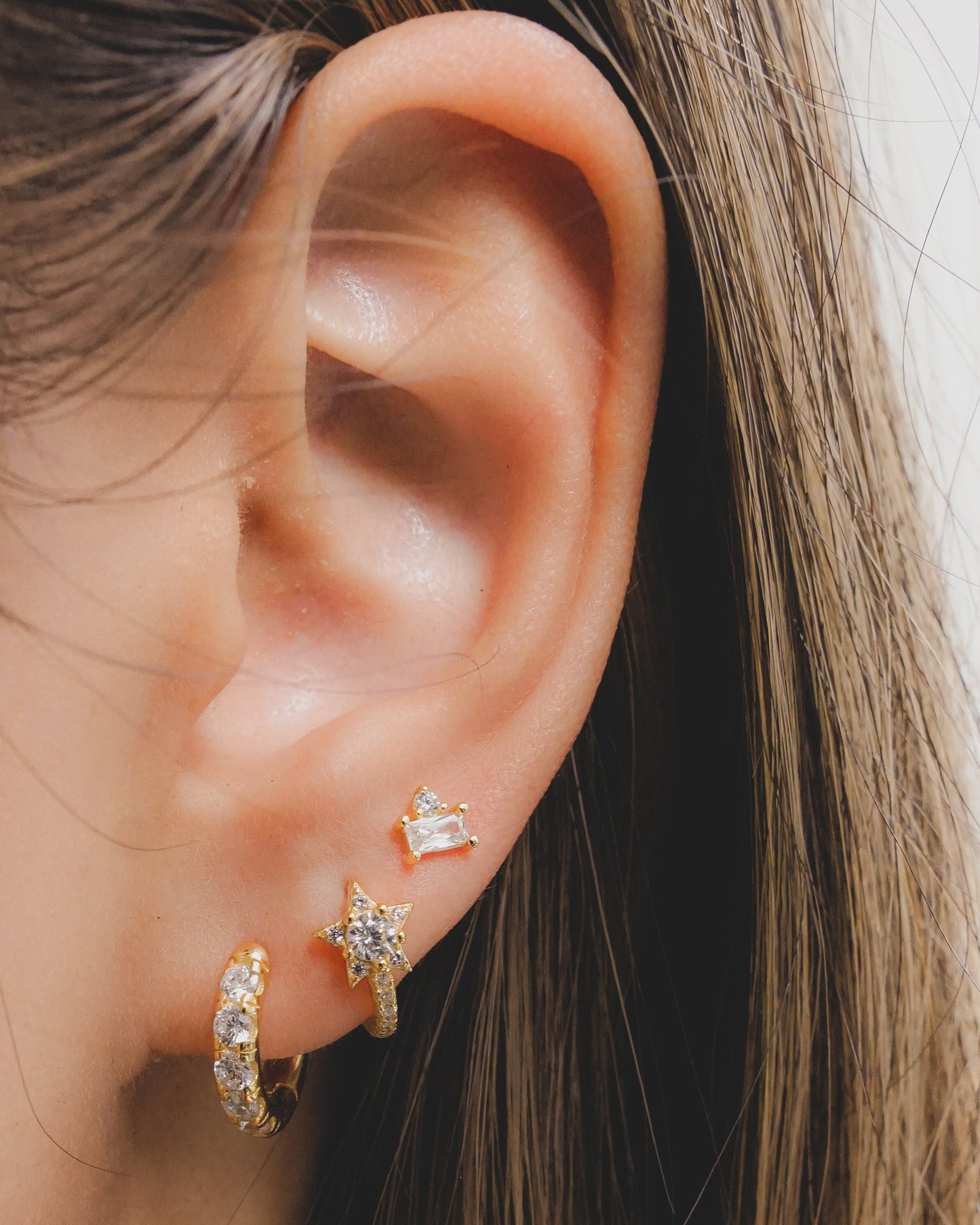 Mini Clear Baguette and Bling Stud Earrings