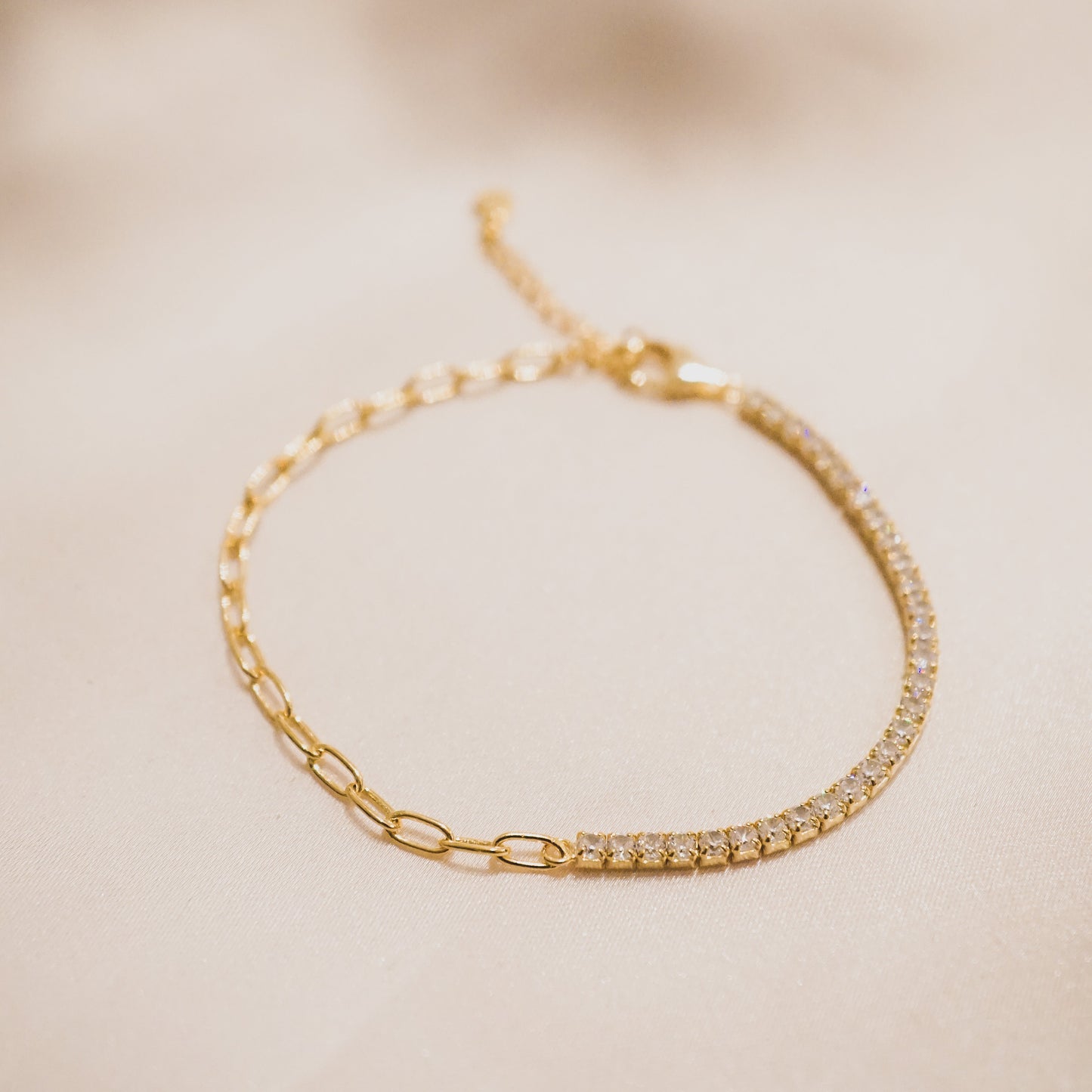 Half and Half Paper Clip Tennis Bracelet