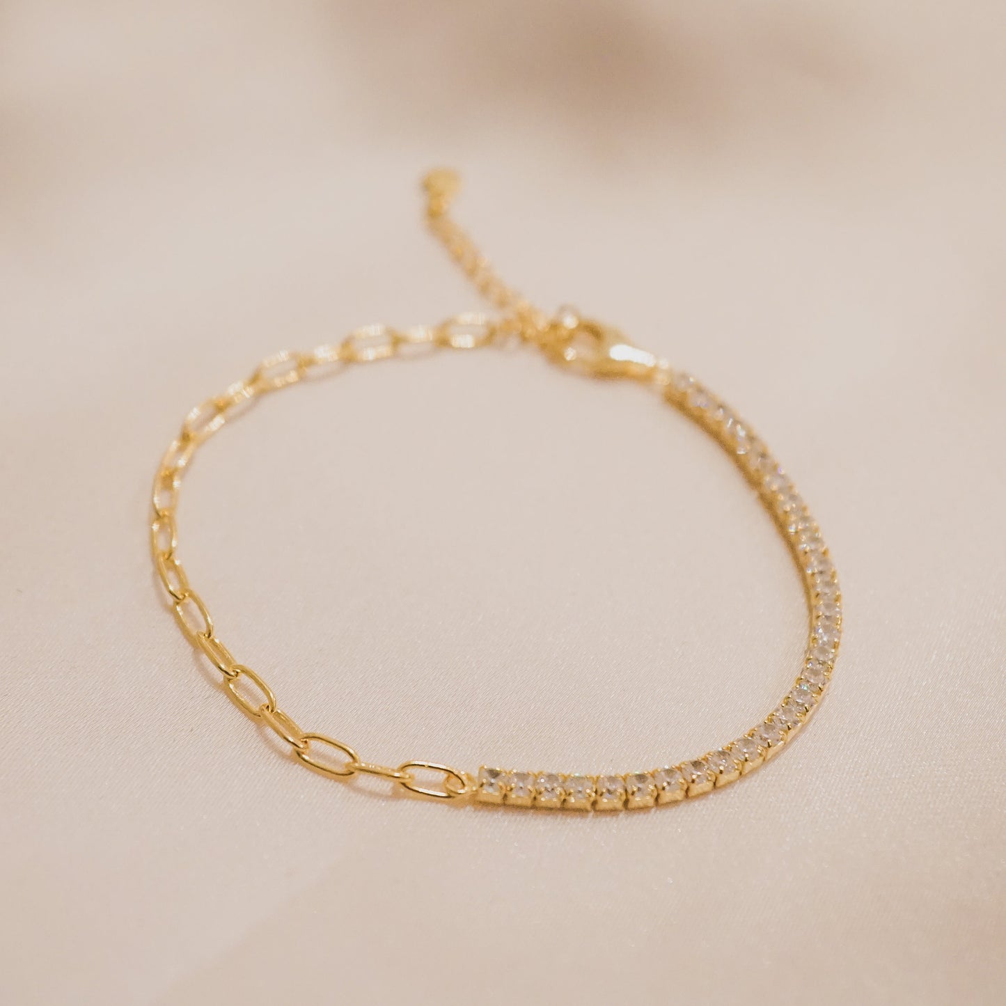 Half and Half Paper Clip Tennis Bracelet