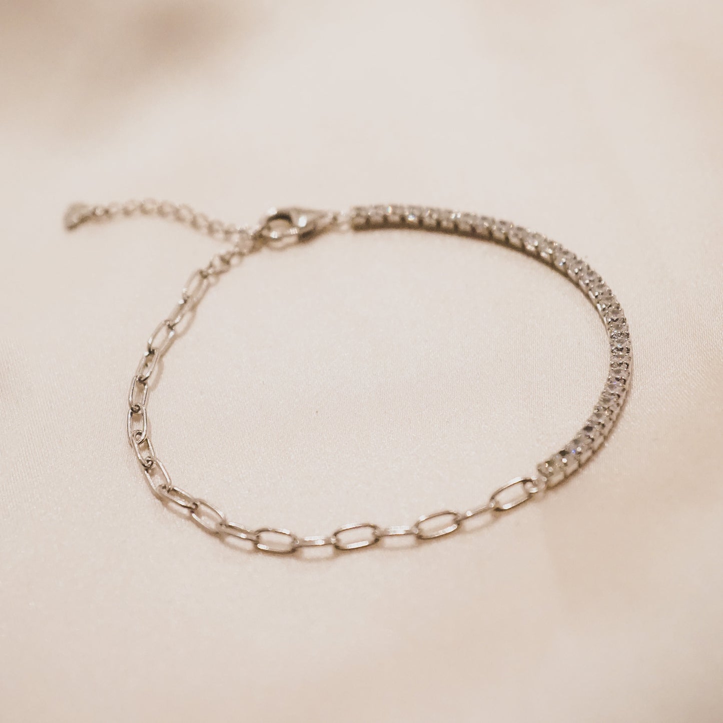 Half and Half Paper Clip Tennis Bracelet