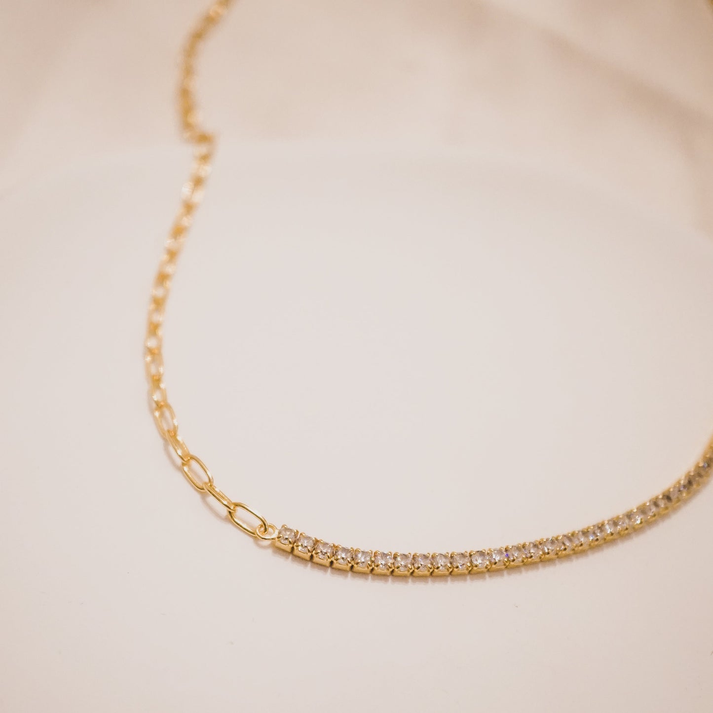 Half and Half Paper Clip Tennis Necklace