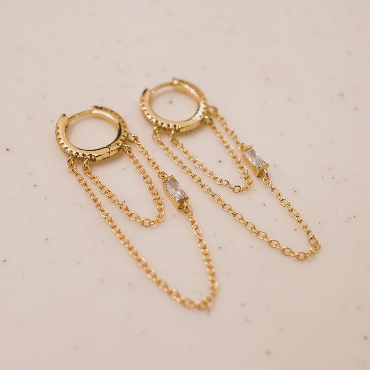 Baguette Chain Drop Huggies