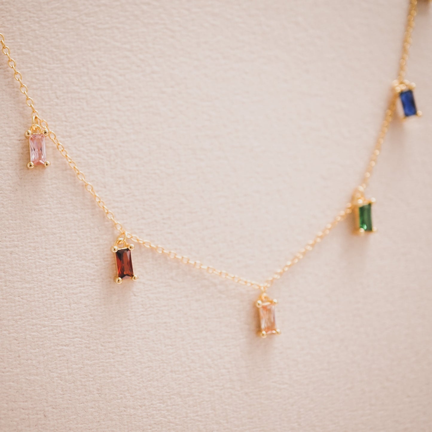 Rainbow Baguette CZ Drop Necklace