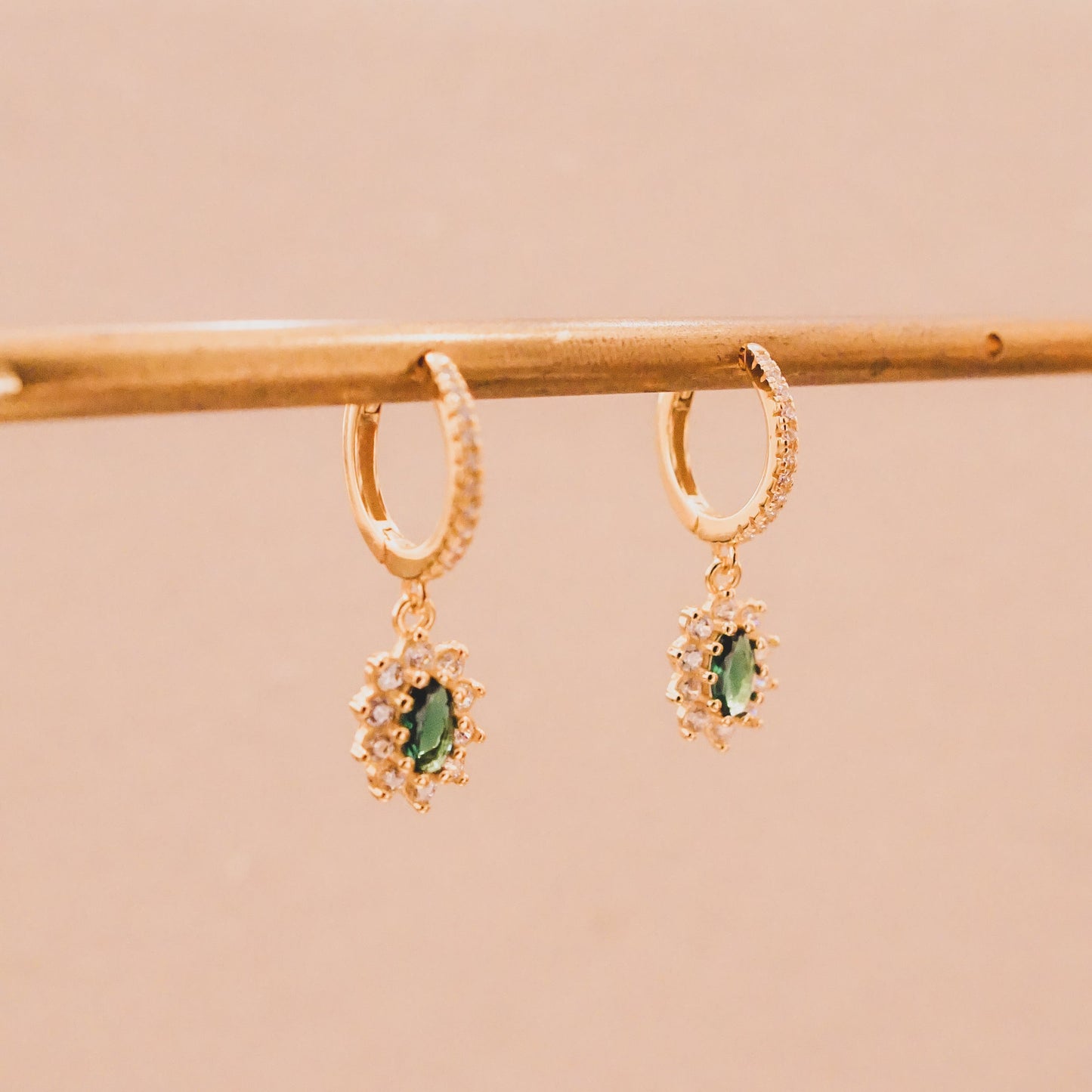 Emerald Vintage Baroque Huggie Earrings