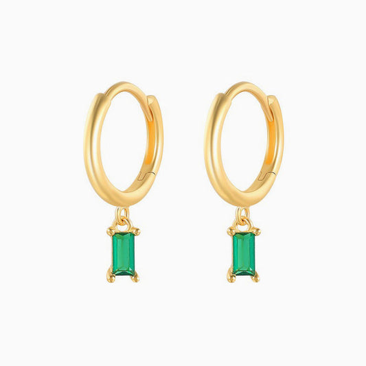 Emerald Baguette Drop Huggies