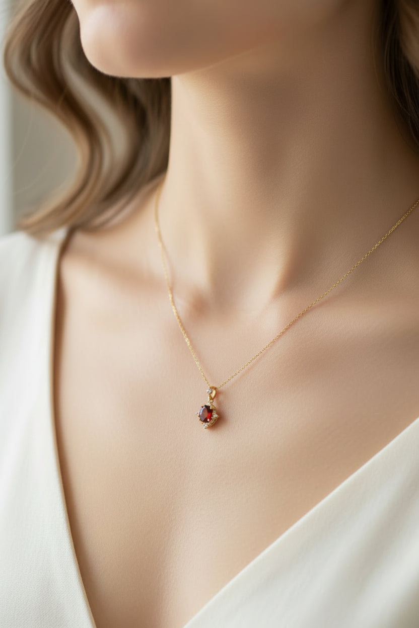 Garnet Oval Necklace
