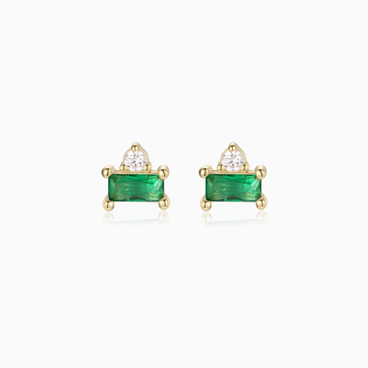 Mini Emerald Baguette and Bling Stud Earrings