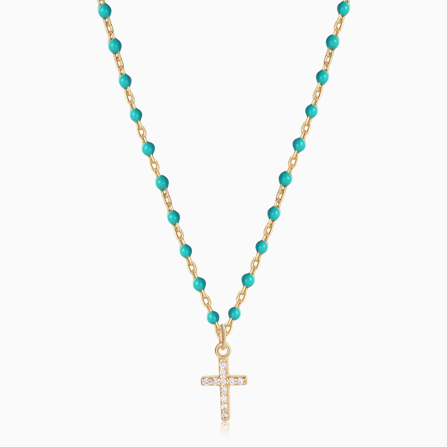 Turquoise Enamel Satellite Cross Necklace