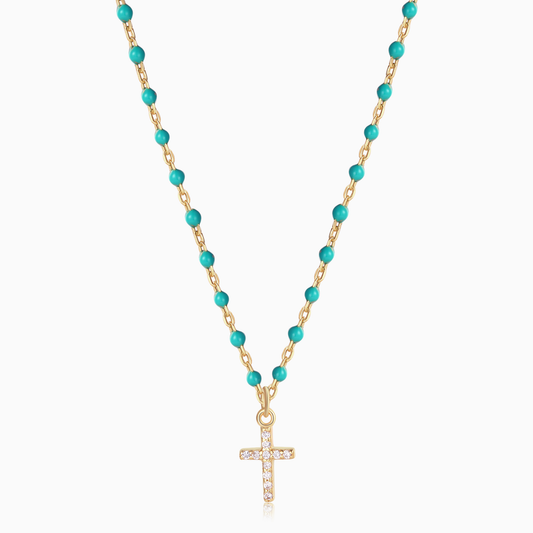 Turquoise Enamel Satellite Cross Necklace