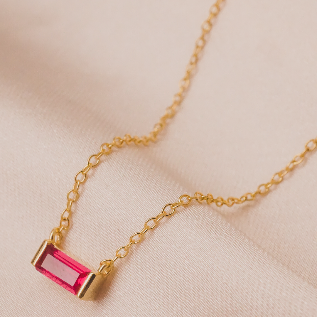 Baguette Birthstone Necklace