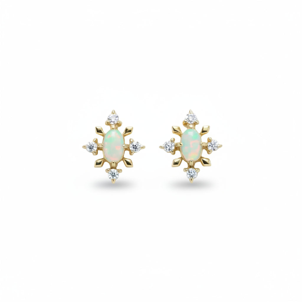Mini Opal Snowflakes Stud Earrings