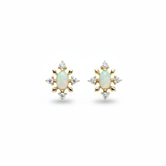 Mini Opal Snowflakes Stud Earrings