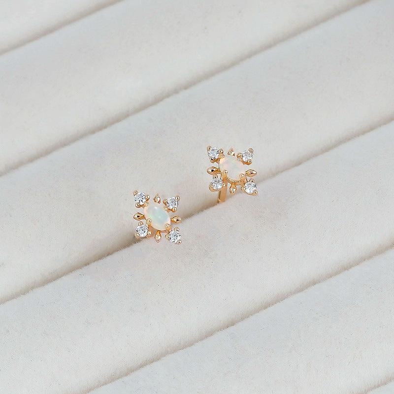 Mini Opal Snowflakes Stud Earrings