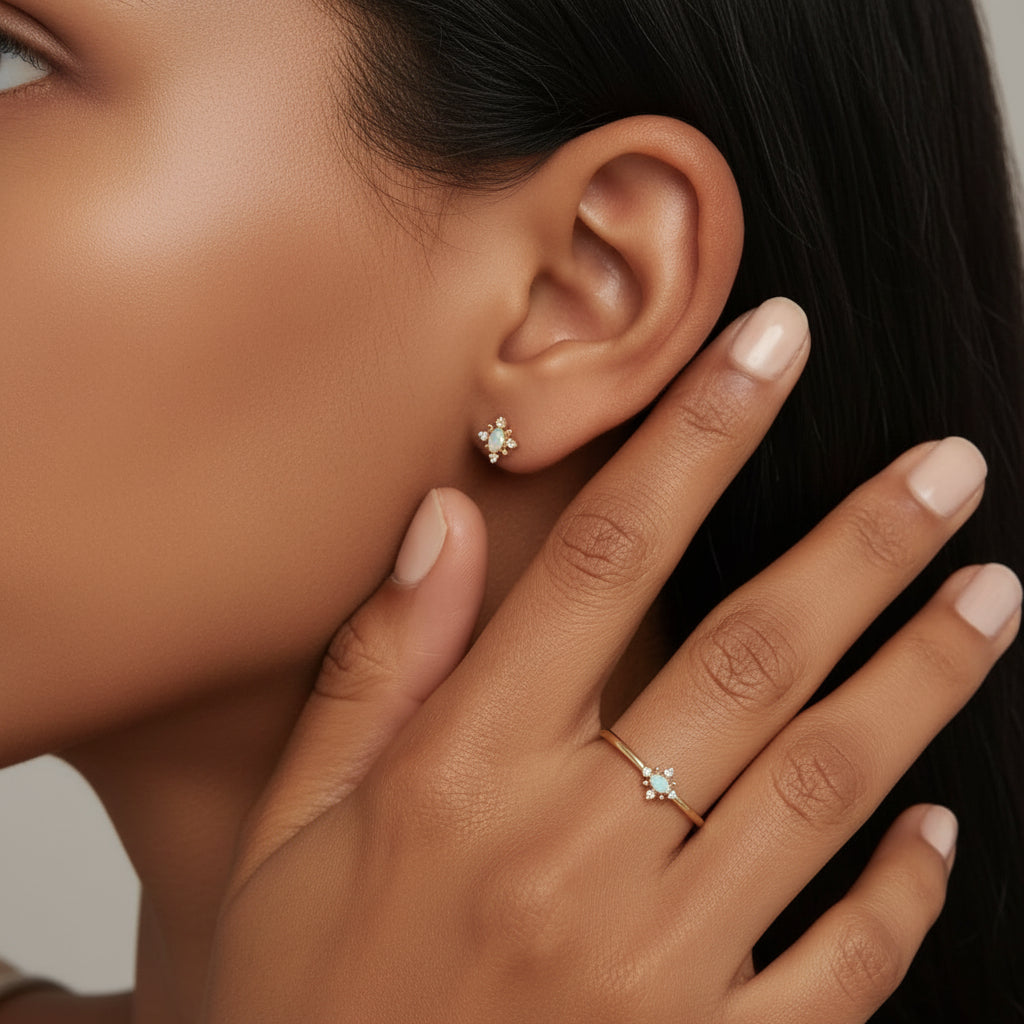 Mini Opal Snowflakes Stud Earrings