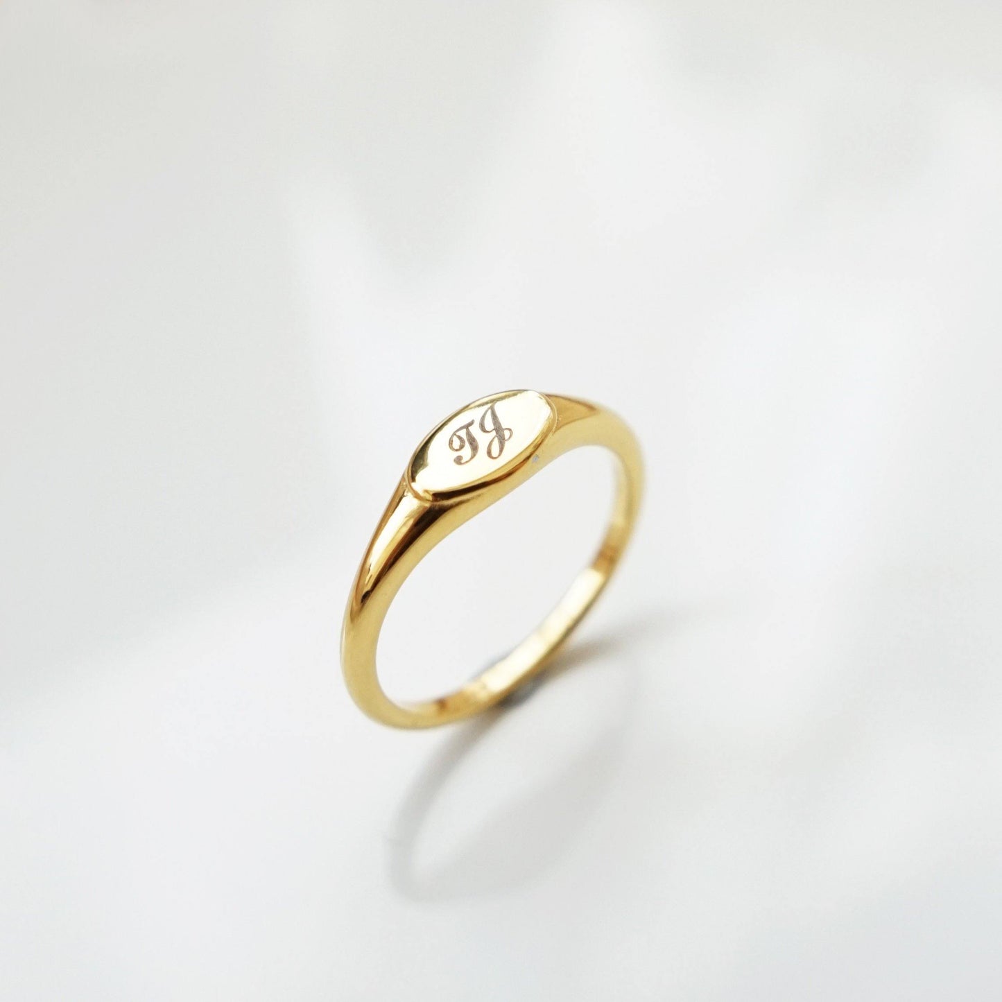 The Jane Ring - Personalized Mini Signet Ring - Shiny Gold on Stainless - Studdedheartz