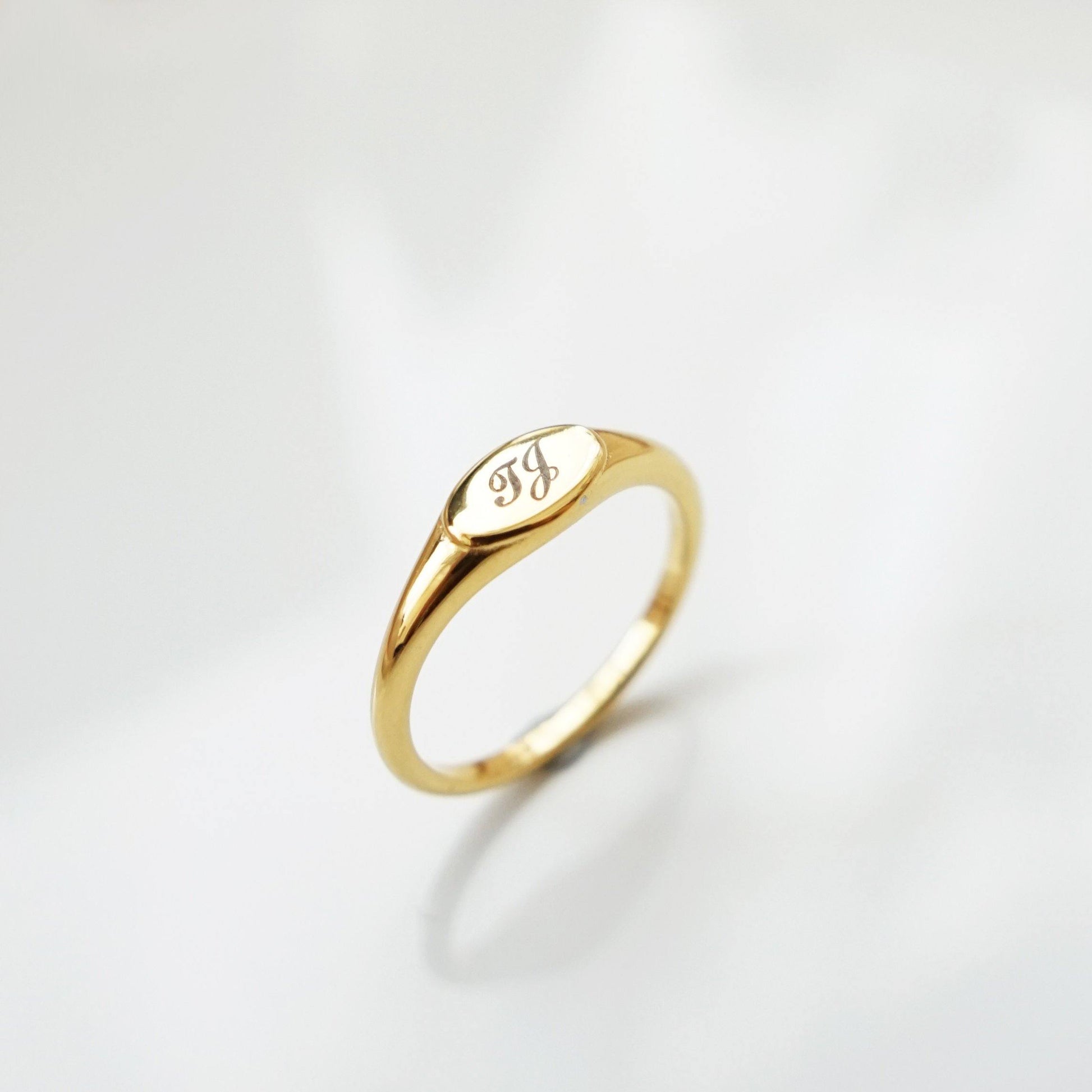 The Jane Ring - Personalized Mini Signet Ring - Shiny Gold on Stainless - Studdedheartz
