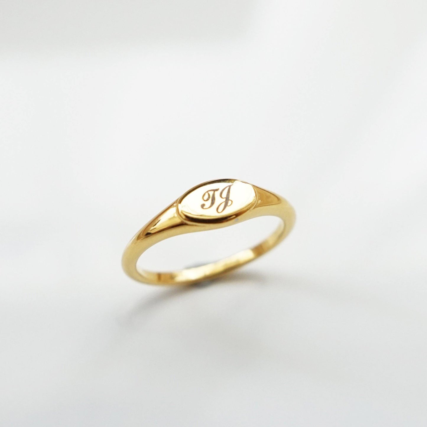 The Jane Ring - Personalized Mini Signet Ring - Shiny Gold on Stainless - Studdedheartz