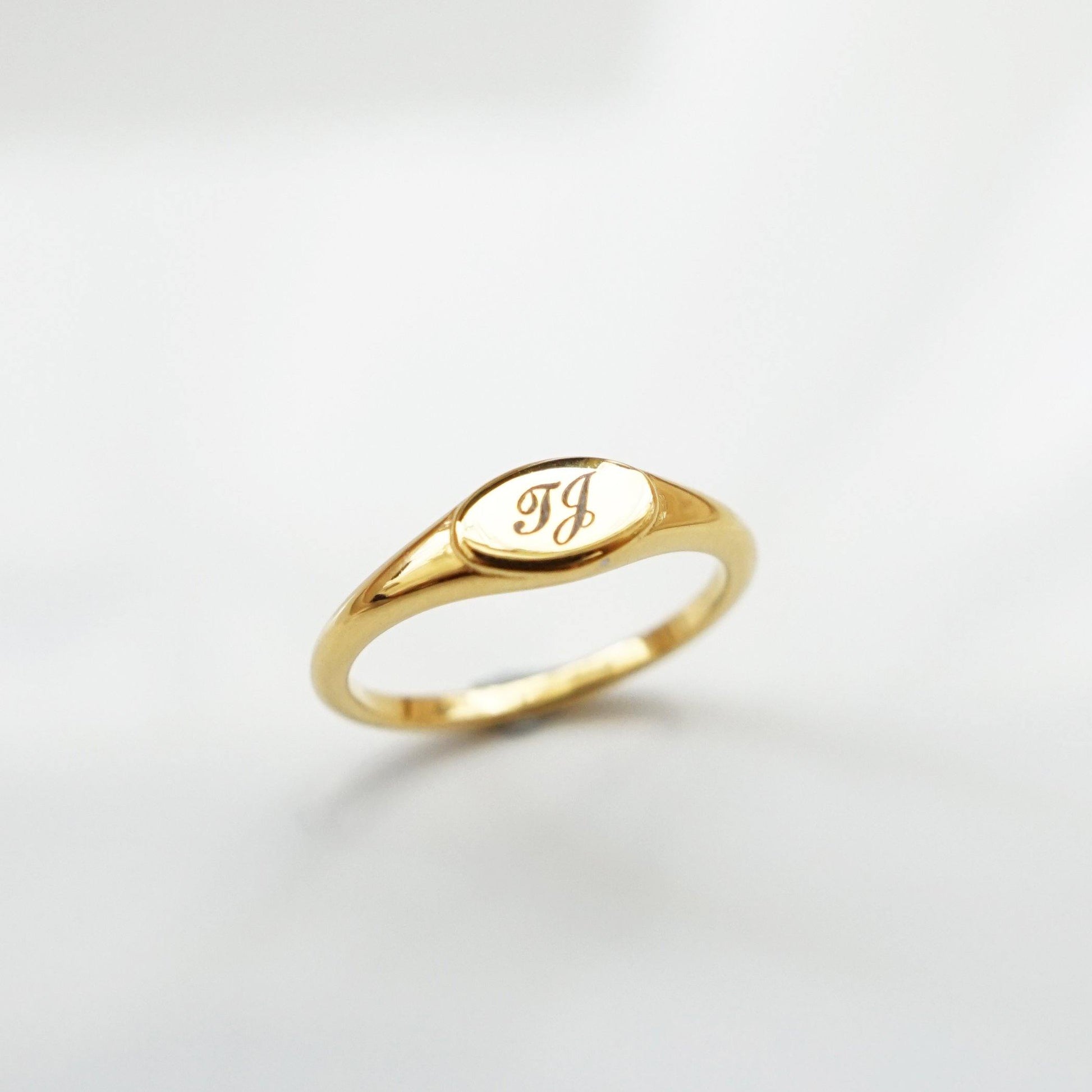 The Jane Ring - Personalized Mini Signet Ring - Shiny Gold on Stainless - Studdedheartz