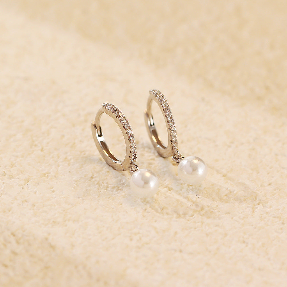 Round Pearl Drop Huggie Earrings