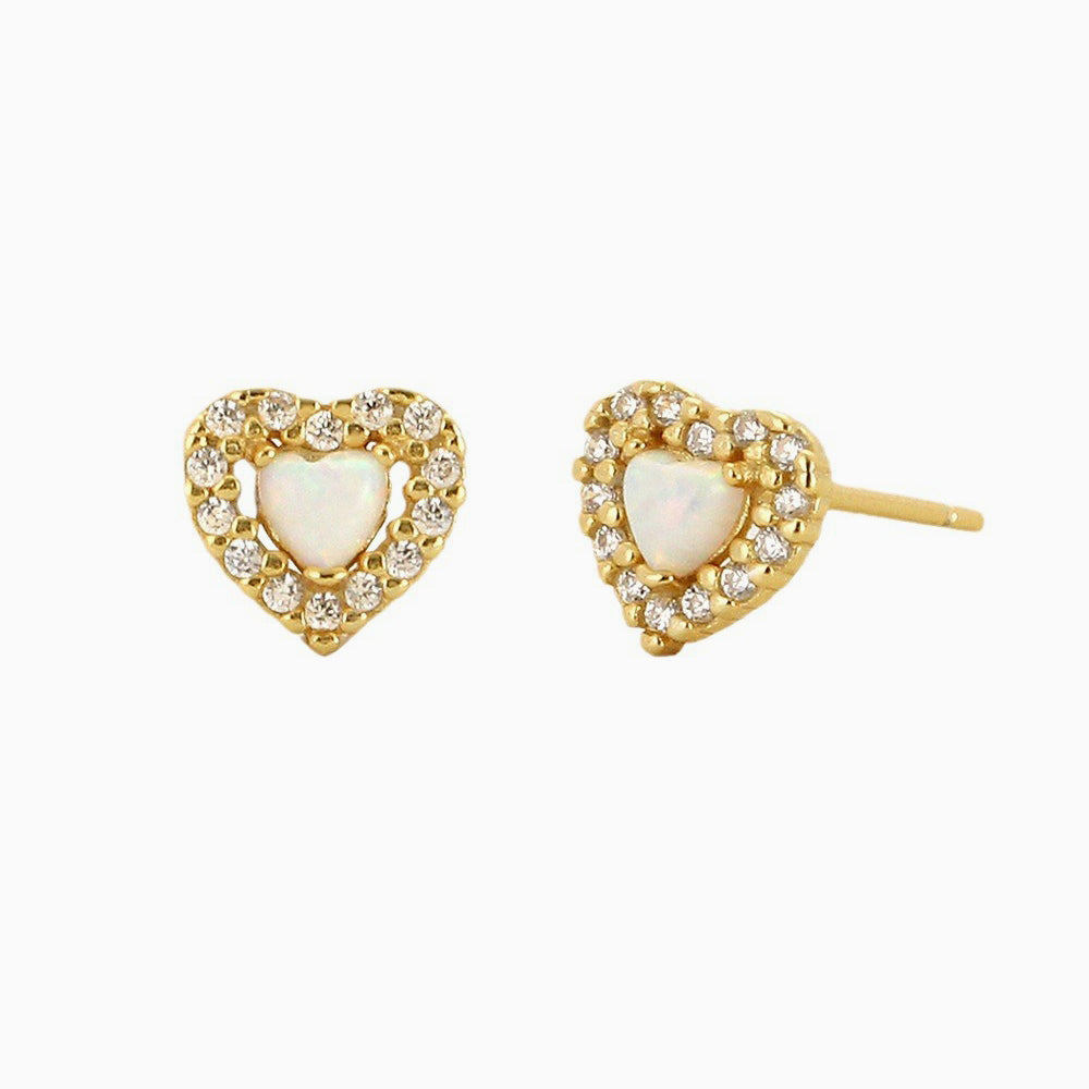 Diamond Opal Heart Stud Earrings