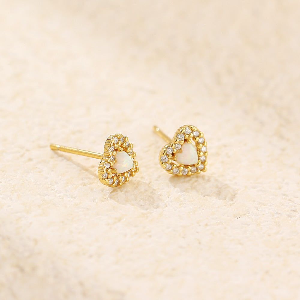 Diamond Opal Heart Stud Earrings