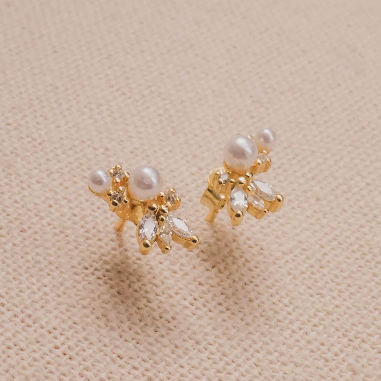 Pearl CZ Blossoms Stud Earrings