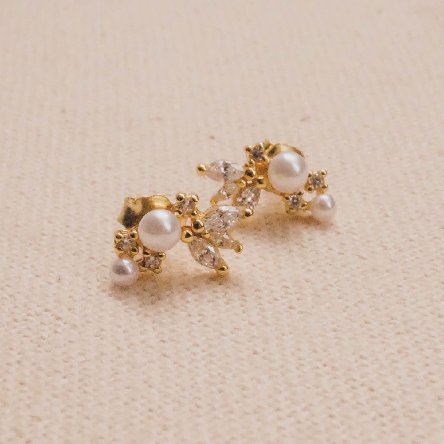 Pearl CZ Blossoms Stud Earrings