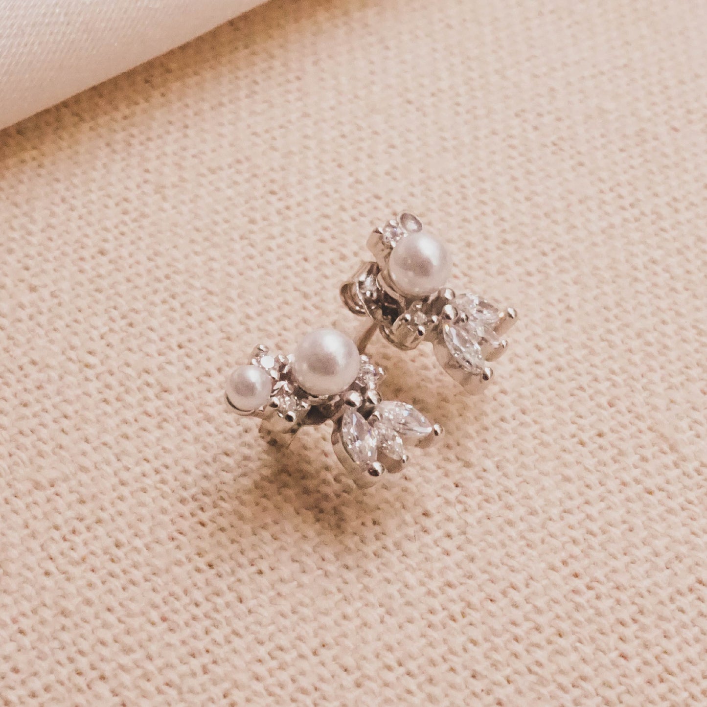 Pearl CZ Blossoms Stud Earrings