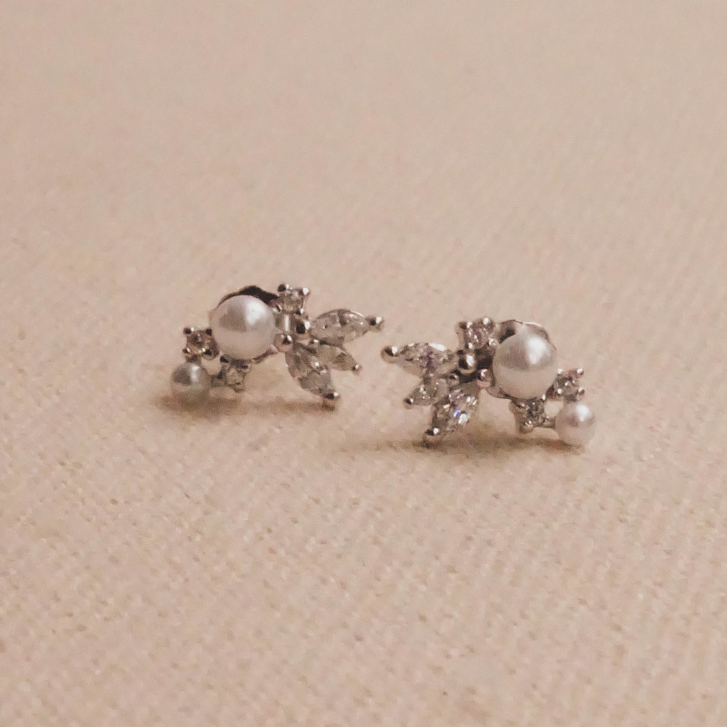 Pearl CZ Blossoms Stud Earrings