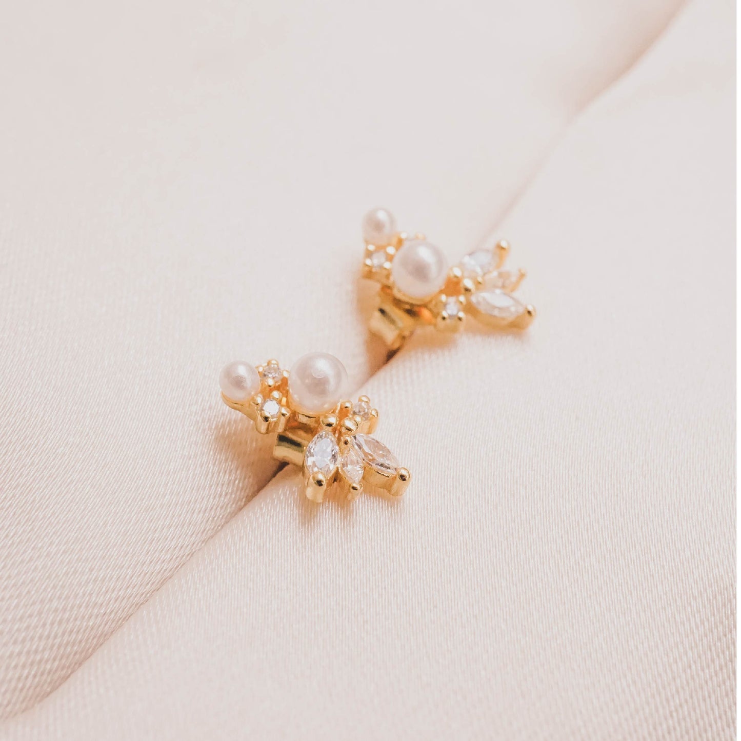 Pearl CZ Blossoms Stud Earrings