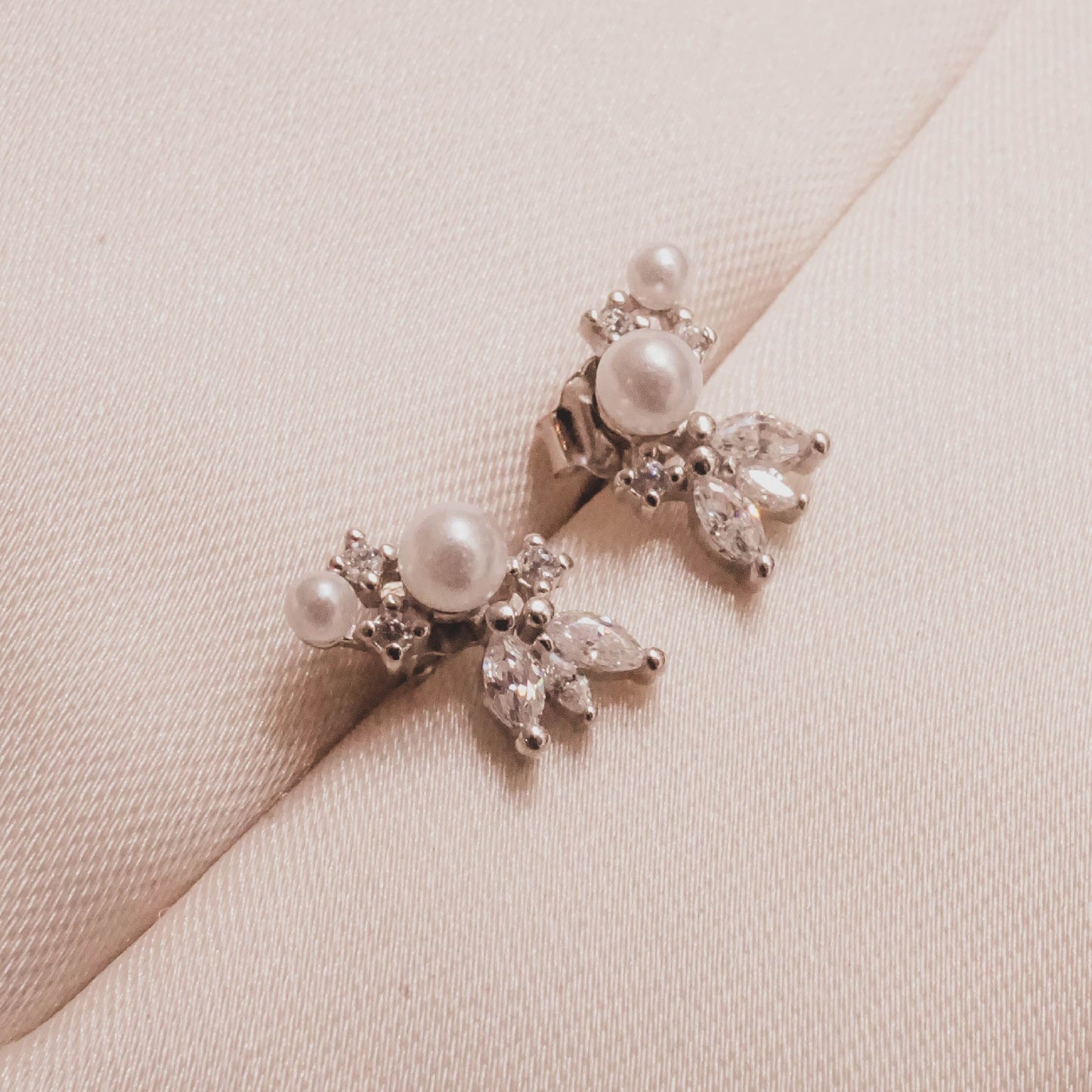 Pearl CZ Blossoms Stud Earrings