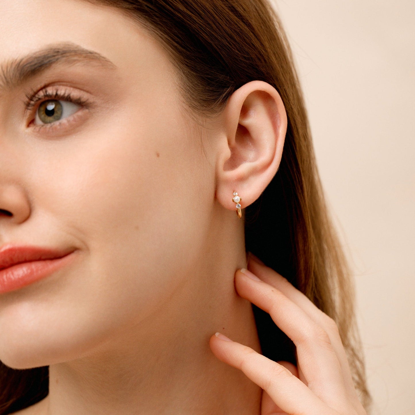 Crystal Pearl Huggie Hoops