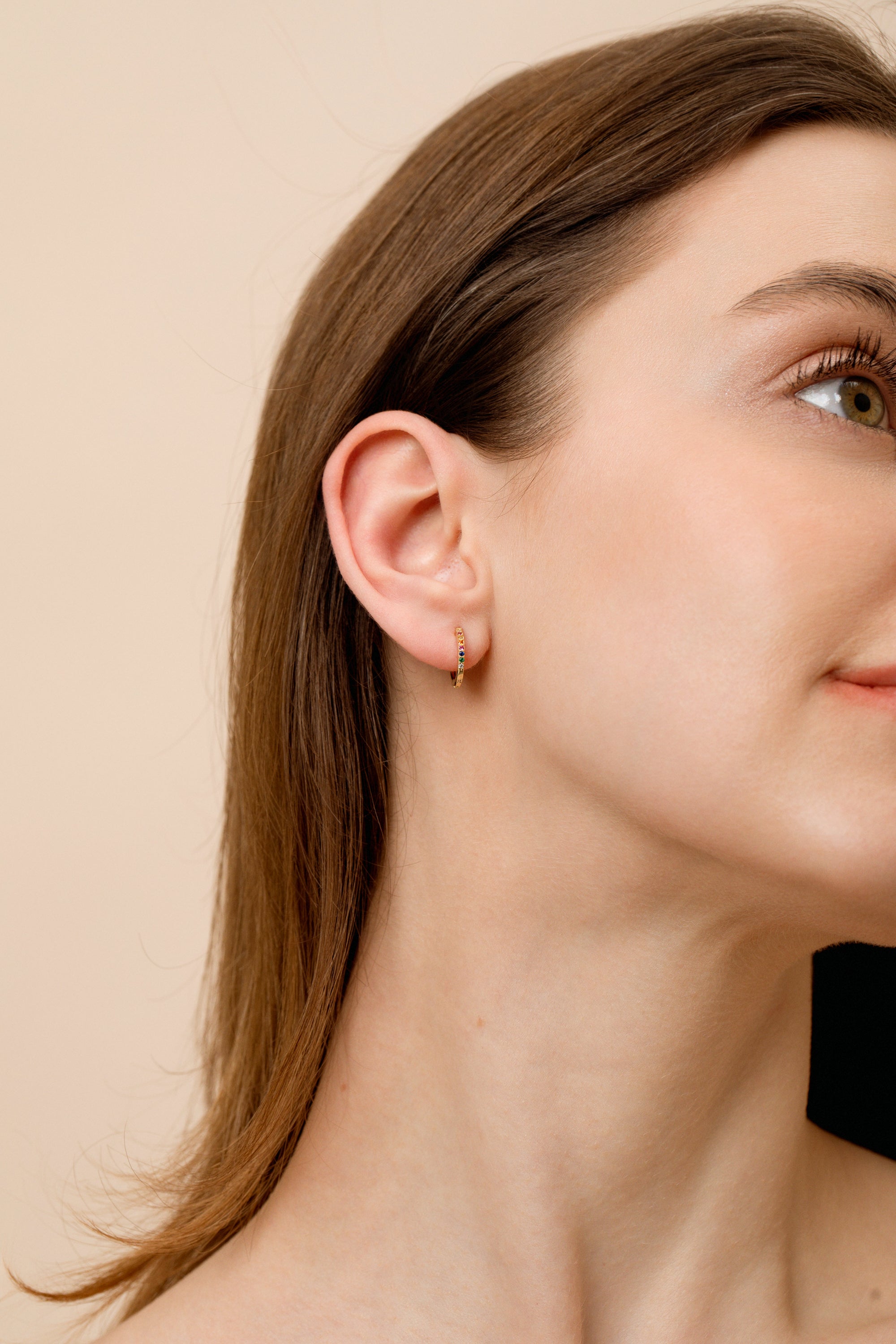 Pave Rainbow Hoop Earrings