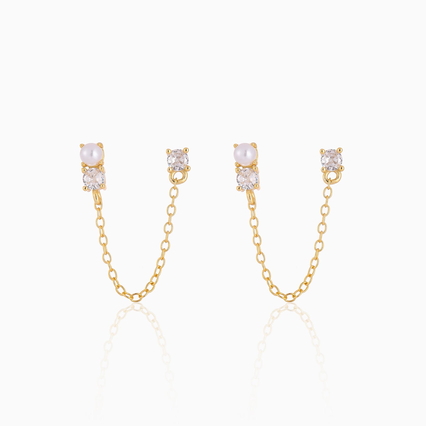 Chained Pearl & CZ Drop Earrings