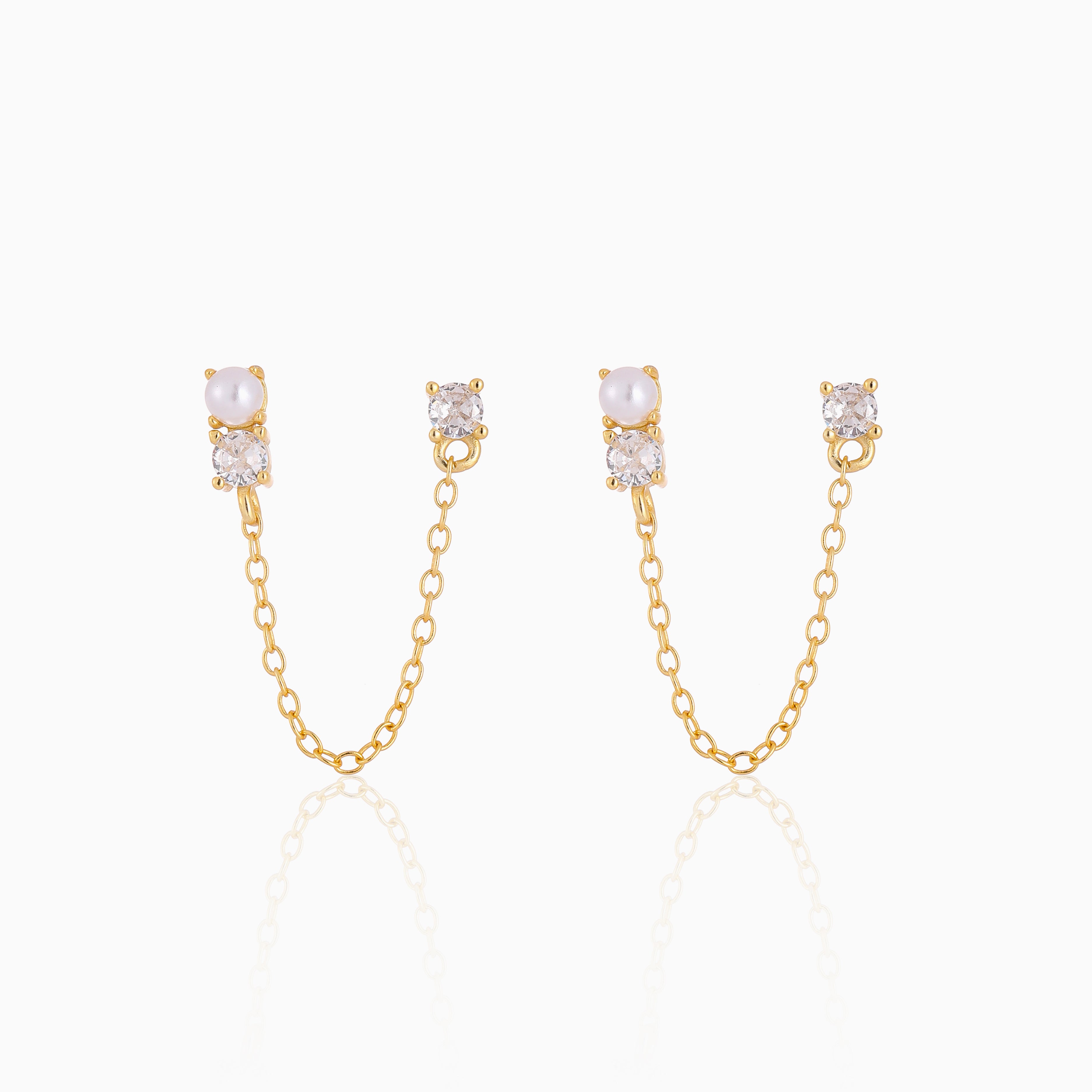 Chained Pearl & CZ Drop Earrings