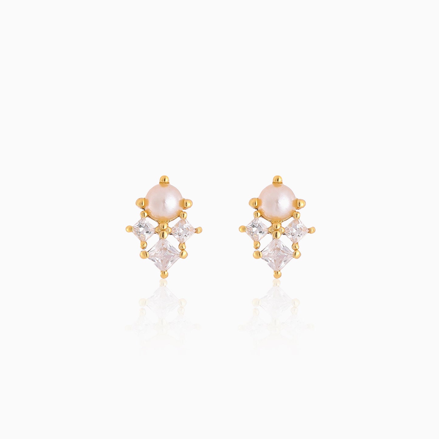 CZ Cluster Pearl Ball Back Stud Earrings