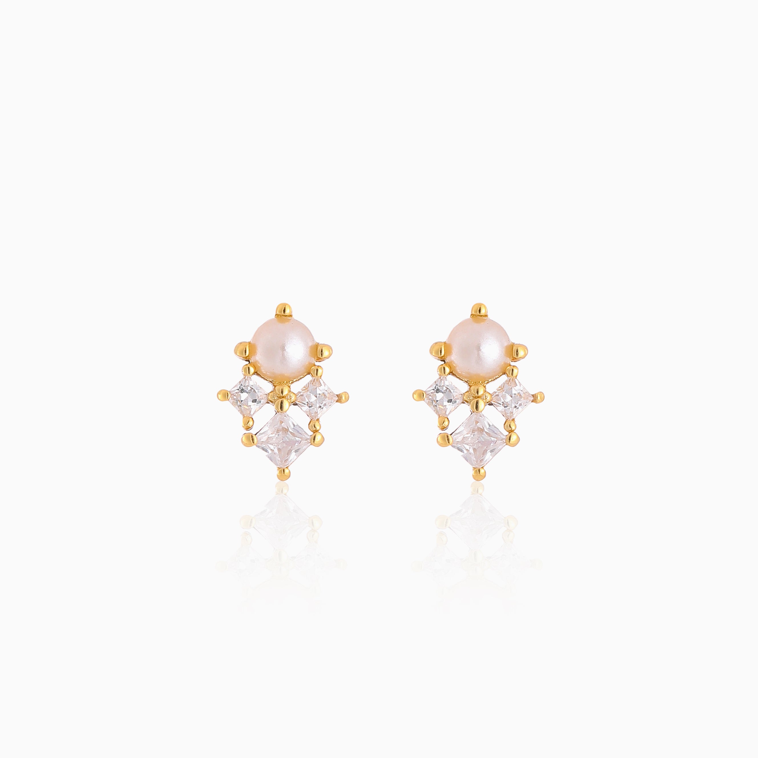 CZ Cluster Pearl Ball Back Stud Earrings