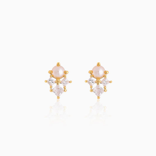 CZ Cluster Pearl Ball Back Stud Earrings