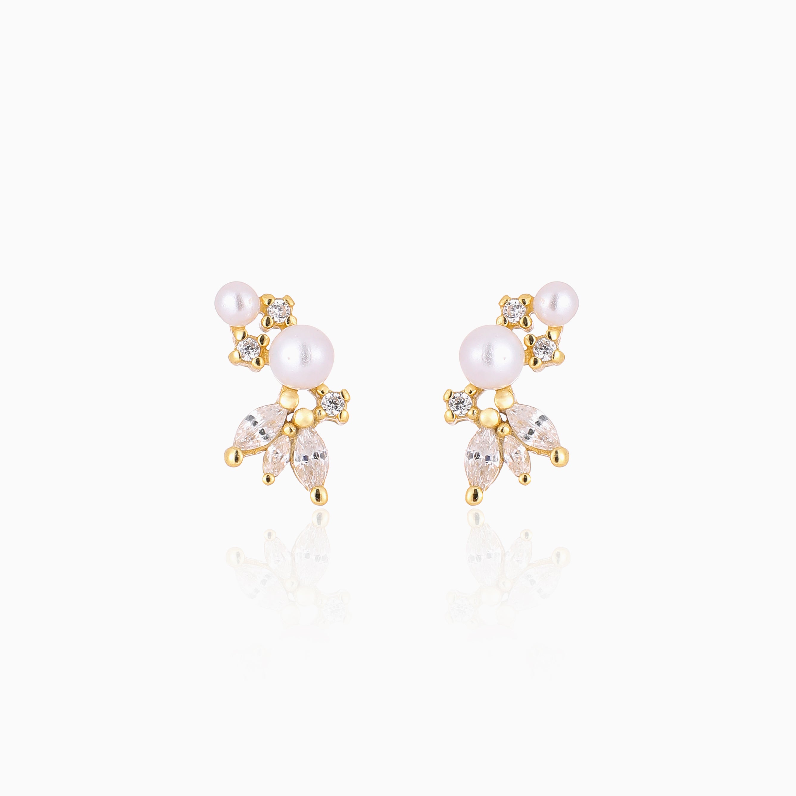 Pearl CZ Blossoms Stud Earrings