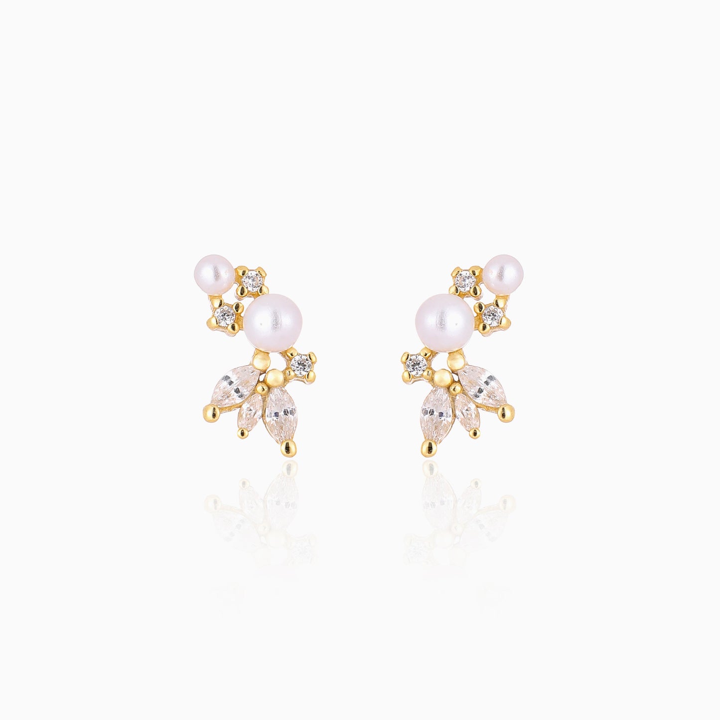 Pearl CZ Blossoms Stud Earrings