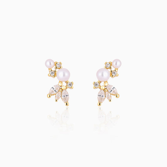 Pearl CZ Blossoms Stud Earrings