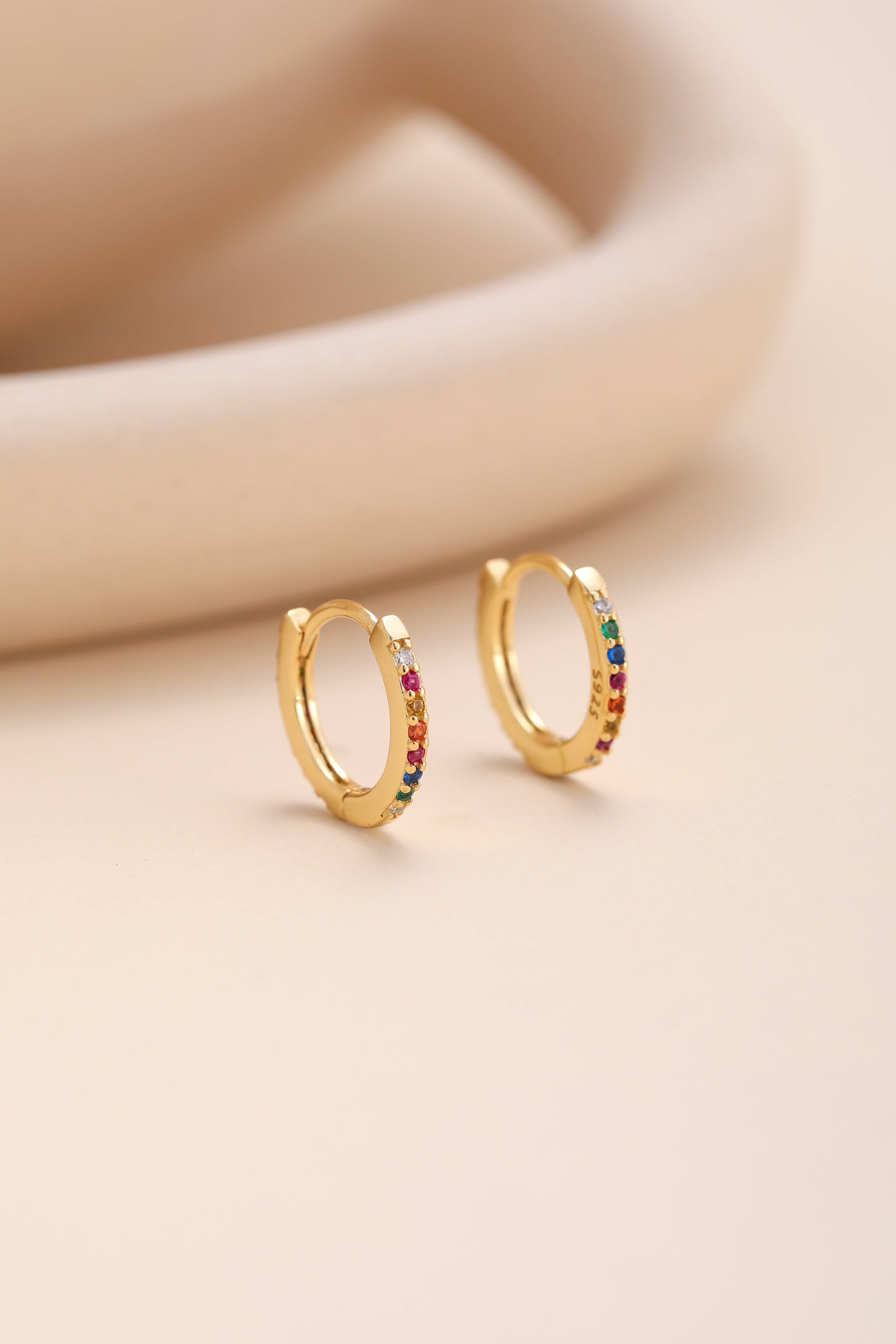 Pave Rainbow Hoop Earrings