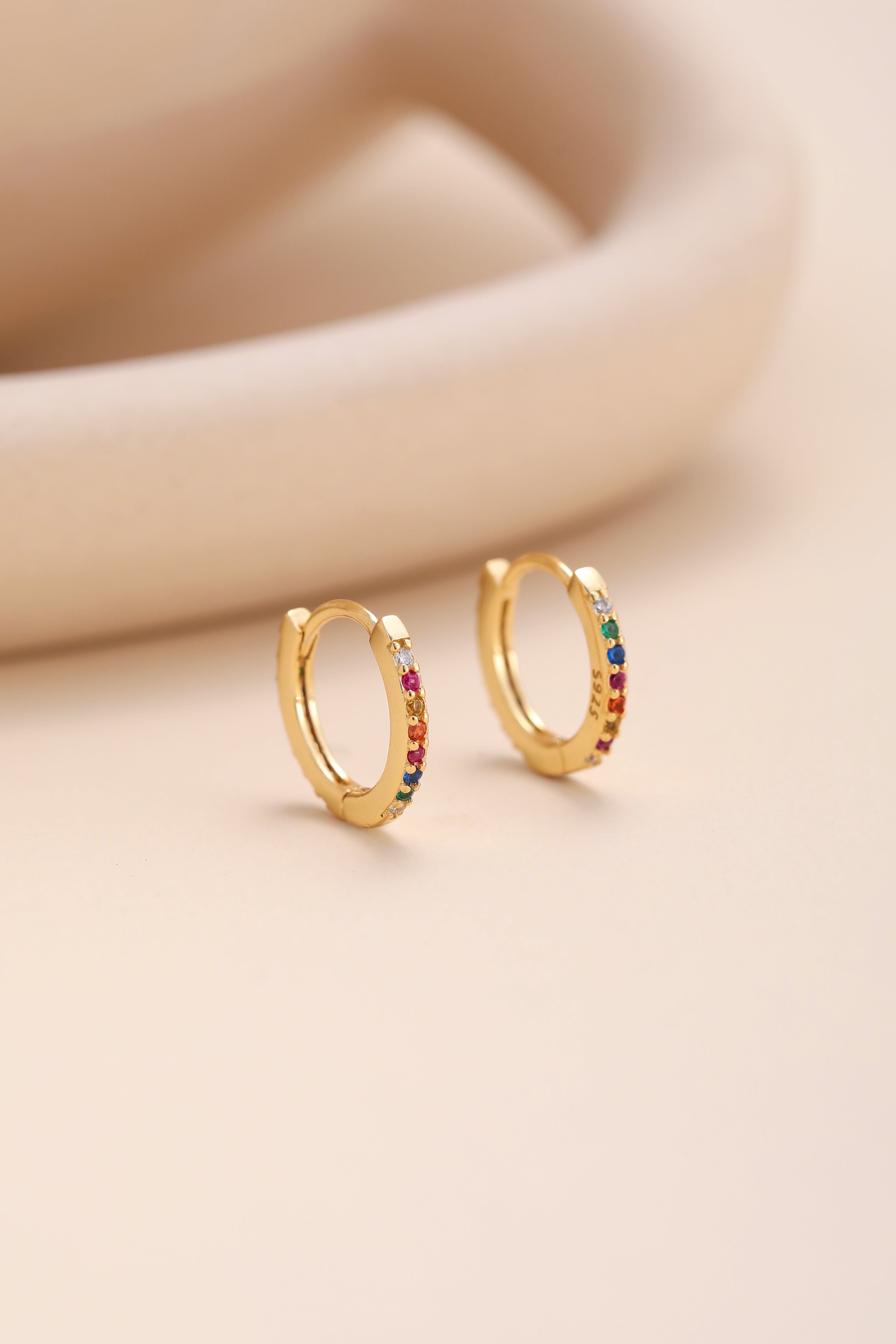 Pave Rainbow Hoop Earrings