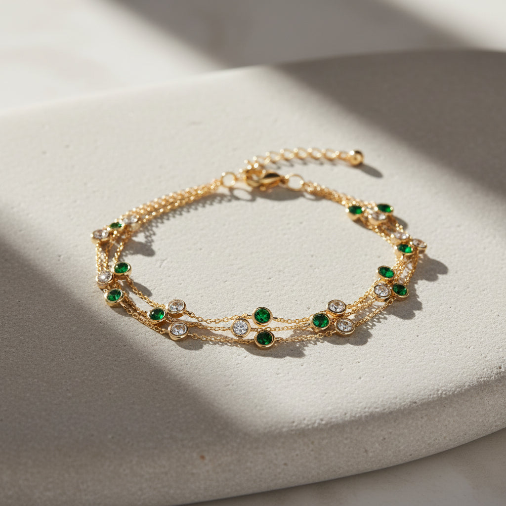 Triple Emerald and Diamond Bracelet