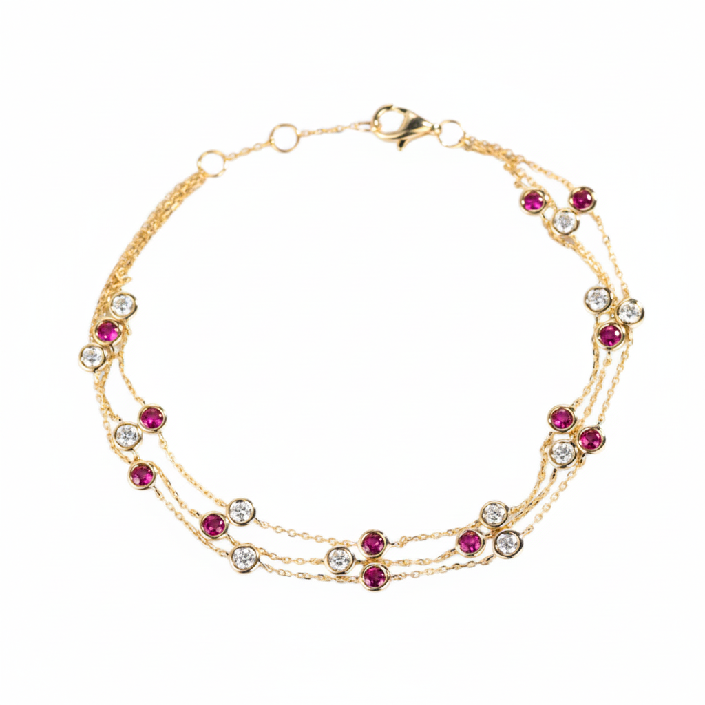 Triple Ruby and Diamond Bracelet