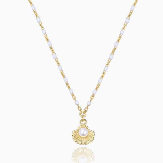 White Enamel Mermaid Pearl Necklace