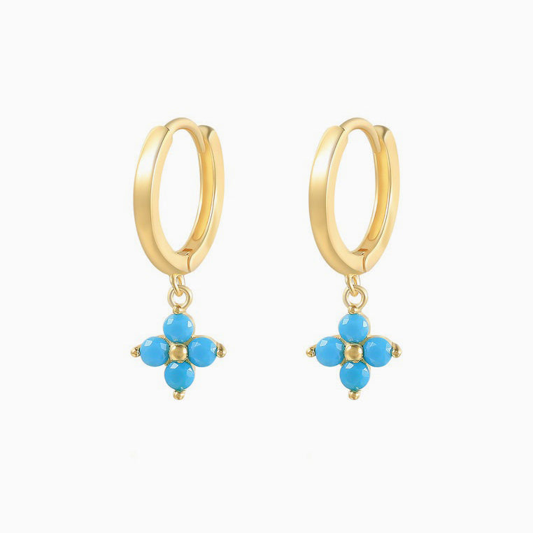 Turquoise Lucky Clover Drop Huggie Earrings