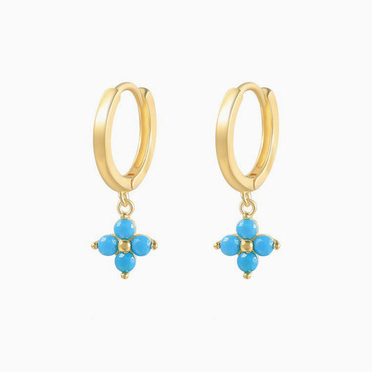 Turquoise Lucky Clover Drop Huggie Earrings